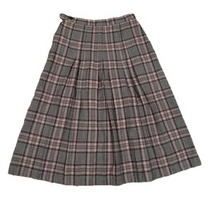 Grey / Pink Plaid School Girl Pleated Wool Skirt Full Size 10 Vintage Pendleton?